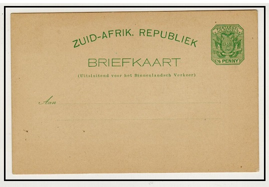 TRANSVAAL - 1896 1/2d green PSC unused.  H&G 3.