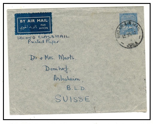 SUDAN - 1921 15m ultramarine PSE to Switzerland used at JUBA. A scarce envelope used.  H&G 12.