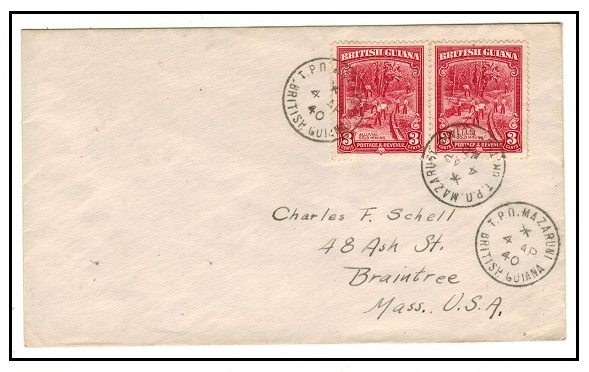 BRITISH GUIANA - 1940 6c rate cover to UK used at TPO MAZARUNI.