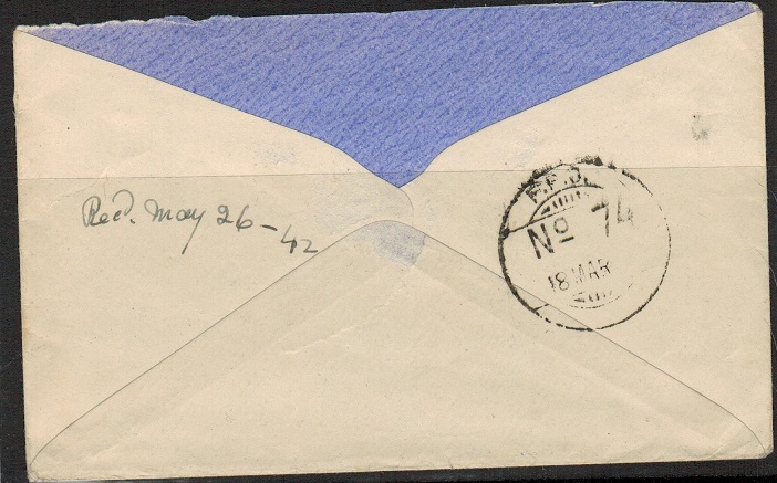 CEYLON - 1942 FPO 74 cover to UK with green No.5 INDIAN FIELD CENSOR UNIT h/s.