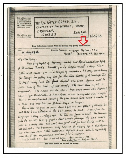 TANGANYIKA - 1943 photographic AIRGRAPH to UK sent from MOSHI.