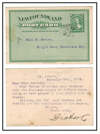 NEWFOUNDLAND - 1904 1c green PSC used at ST.JOHNS. H&G 7.