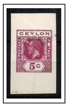 CEYLON - 1915 5c IMPERFORATE COLOUR TRIAL printed in plum from a dirty plate.