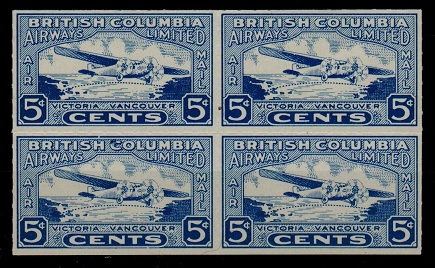CANADA - 1928 5c BRITISH COLUMBIA AIRWAYS LIMITED label in block of 4.
