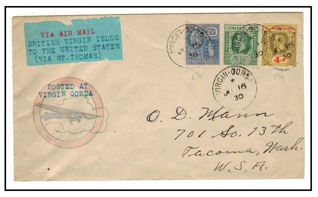 BRITISH VIRGIN ISLANDS - 1931 7d rate cover to USA used at VIRGIN GORDA.