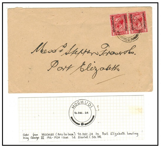 BECHUANALAND - 1924 2d rate cover to Port Elizabeth used at MOCHUDI.