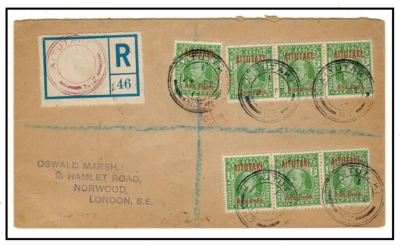 AITUTAKI - 1913 registered cover to UK used at AITUTAKI.