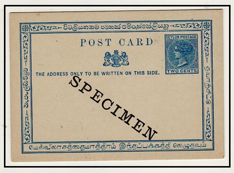 CEYLON - 1893 1893 2c blue PSC unused struck SPECIMEN.  H&G 30.