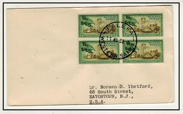 SAMOA - 1952 4d rate cover to USA used at FALEFA.