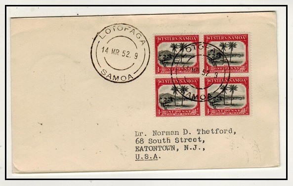 SAMOA - 1952 4d rate cover to USA used at LOTOFAGA.