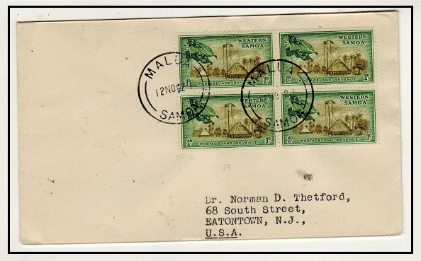 SAMOA - 1952 4d rate cover to USA used at MALUA.