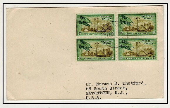 SAMOA - 1952 4d rate cover to USA used at MULIFANUA.