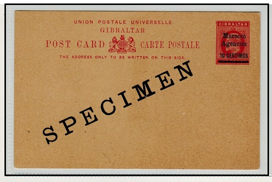 MOROCCO AGENCIES - 1904 10c on 1d carmine PSC unused with diagonal SPECIMEN applied.  H&G 12.