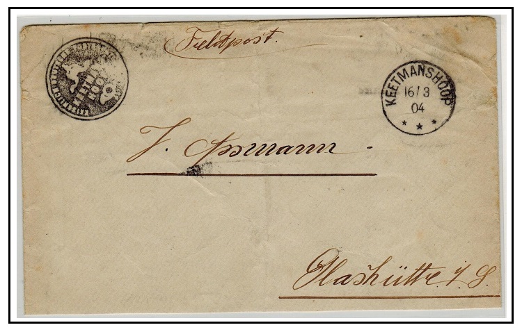 SOUTH WEST AFRICA - 1904 intaglio KEETSMANSHOOP feldpost cover.