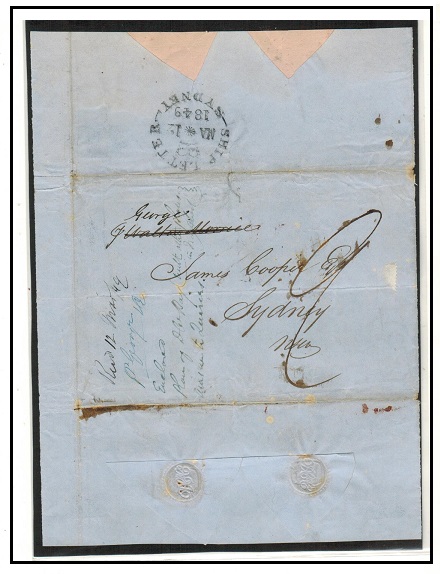 NEW SOUTH WALES - 1849 inward wrapper struck by SHIP LETTER/SYDNEY h/s in black.