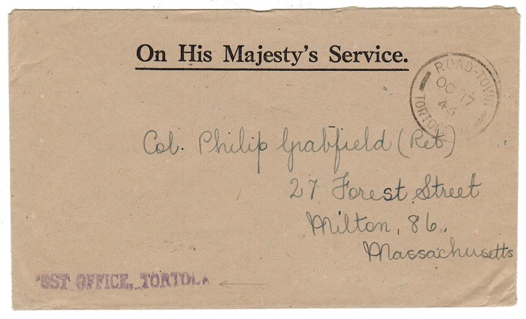 BRITISH VIRGIN ISLANDS - 1946 OHMS cover from ROAD TOWN.