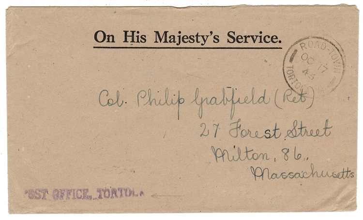 BRITISH VIRGIN ISLANDS - 1946 OHMS cover from ROAD TOWN.
