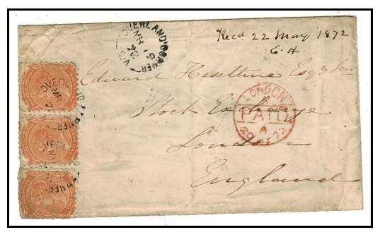 AUSTRALIA (South Australia) - 1872 6d rate cover to UK used at OVERLAND CORNER.