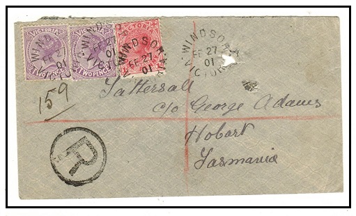 VICTORIA - 1901 5d rate registered cover to Tasmania used at WINDSOR/VICTORIA.