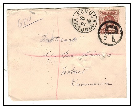 VICTORIA - 1901 5d rate registered cover to Tasmania used at ECHUCA/VICTORIA.