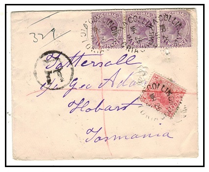 VICTORIA - 1901 7d rate registered cover to Tasmania used at COLLINGWOGO/VICTORIA.