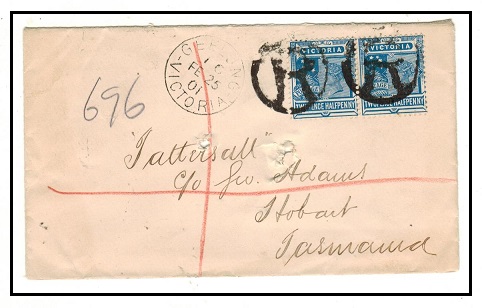 VICTORIA - 1901 5d rate registered cover to Tasmania used at GEELONG.