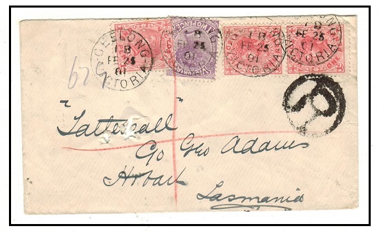 VICTORIA - 1901 5d rate registered cover to Tasmania used at GEELONG.
