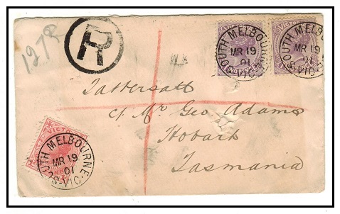 VICTORIA - 1901 5d rate registered cover to Tasmania used at SOUTH MELBOURNE.