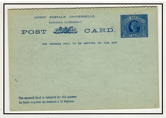 WESTERN AUSTRALIA - 1902 1 1/2d + 1 1/2d blue PSRC unused.  H&G 8.