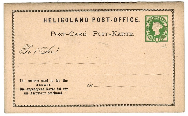 HELIGOLAND - 1876 3f/5pfg + 3f/5pfg green on buff PSRC unused.  H&G 2.