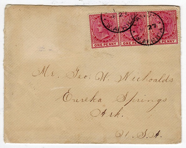 LAGOS - 1902 cover to USA with 1d (x3) adhesives (SG 22) tied LAGOS/W.AFRICA.