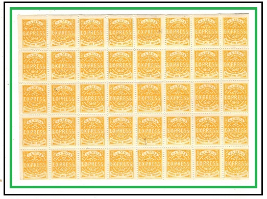 SAMOA - 1877 1/- dull yellow reprinted EXPRESS sheet of 40.