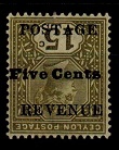 CEYLON - 1890 5c on 15c olive green mint with SURCHARGE INVERTED.  SG 233a.