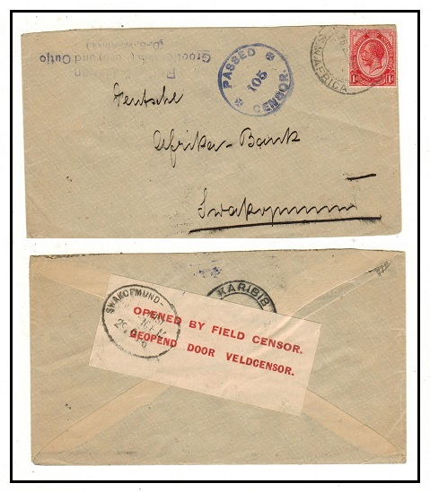 SOUTH WEST AFRICA - 1916 1d rate censor cover with 