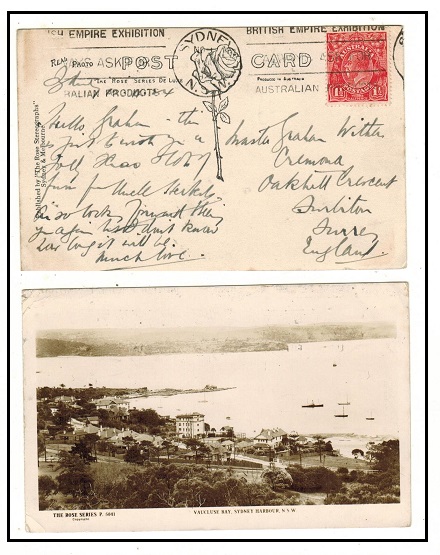 AUSTRALIA - 1924 1 1/2d rate postcard use to UK used at BRITISH EMPIRE EXHIBITION.