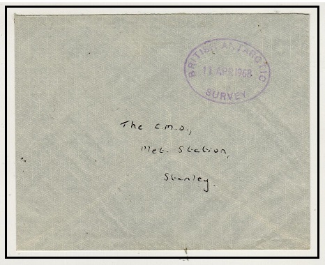 BR.ANTARCTIC TERRITORY - 1968 stampless cover to Stanley cancelled BRITISH ANTARCTIC SURVEY.
