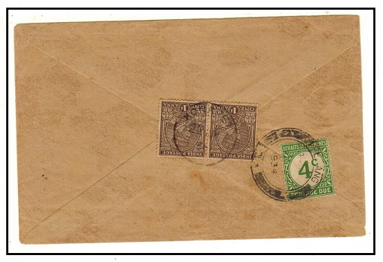 MALAYA - 1934 inward underpaid cover with Straits 4c 