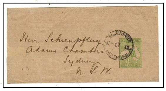 AUSTRALIA - 1913 1/2d green postal stationery wrapper used at MONEY ORDER/HAWTHORN.  H&G 1a.