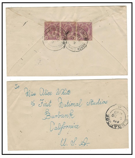 SINGAPORE - 1928 12c rate cover to USA used at NORTH CANAL ROAD/SINGAPORE.