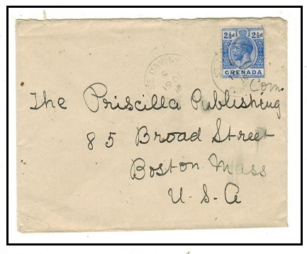 GRENADA - 1917 2 1/2d rate cover to USA used at ST.DAVIDS.