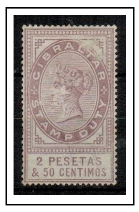 GIBRALTAR - 1891 2p50c lilac STAMP DUTY adhesive fine mint.