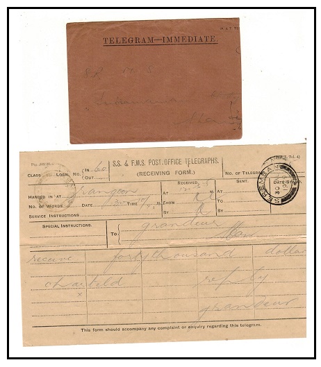 MALAYA - 1929 use of telegram complete with envelope used at SEREMBAN.
