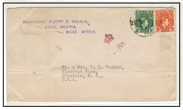 NIGERIA - 1944 2 1/2d rate cover to USA used at KANO with 