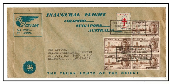 CEYLON - 1950 first flight cover to Australia by Air Ceylon.