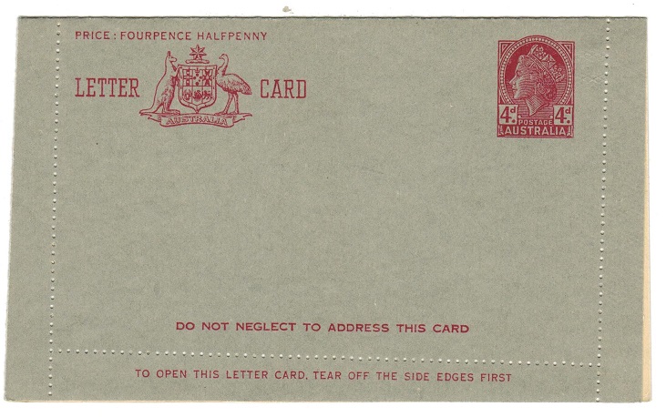 AUSTRALIA - 1957 4d postal stationery letter card unused.  H&G 46.