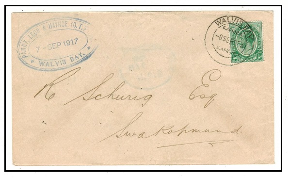 SOUTH WEST AFRICA - 1917 1/2d rate local cover used at WALVIS BAY during the S.Africa period.