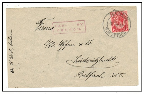 SOUTH WEST AFRICA - 1917 1d rate censored local cover used at SEEHEIM during the S.Africa period.
