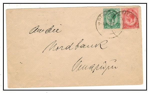 SOUTH WEST AFRICA - 1922 1 1/2d rate local cover used at OTJIWARONGO during the S.Africa period.
