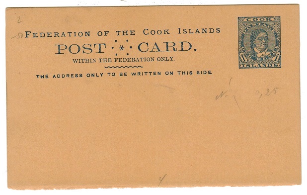 COOK ISLANDS - 1894 1d blue on ochre PSC unused.  H&G 2.