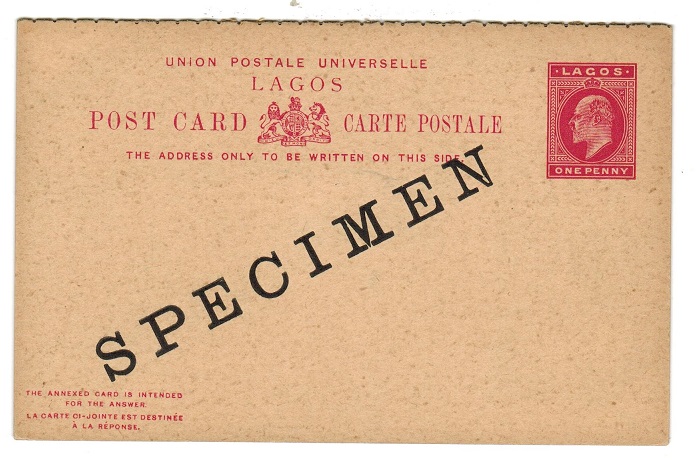 LAGOS - 1902 1d+1d PSRC unused overprinted SPECIMEN.  H&G 10.